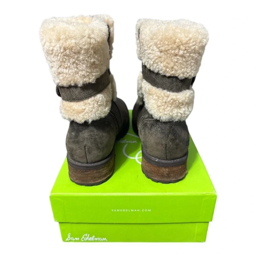 UGG Blayre Winter Ankle Boots Womens Size 7 Dark Olive Leather Sheepskin Cuff